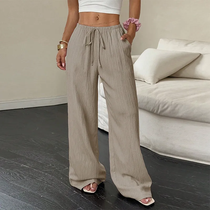 Women Fashion Casual Solid Color Straight Pants