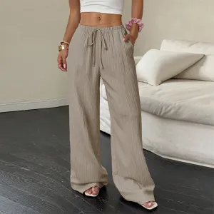 Women Fashion Casual Solid Color Straight Pants