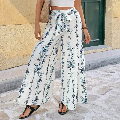 Women Fashion Casual Spring And Summer Boho Ethnic Printed Wide Leg Pants