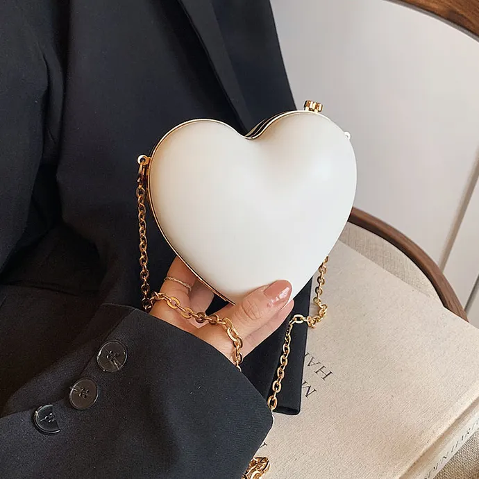 Women Fashion Creative Acrylic Love Chain Crossbody Bag Mini Pu Heart Shaped