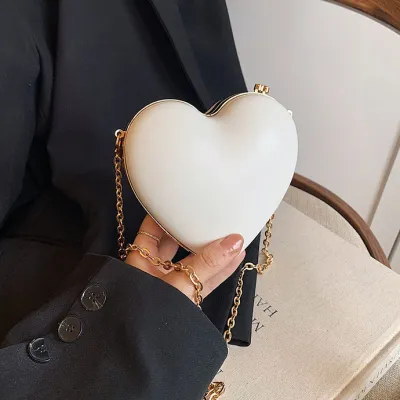 Women Fashion Creative Acrylic Love Chain Crossbody Bag Mini Pu Heart Shaped