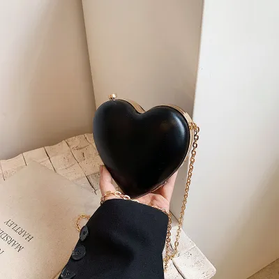 Women Fashion Creative Acrylic Love Chain Crossbody Bag Mini Pu Heart Shaped