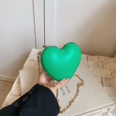 Women Fashion Creative Acrylic Love Chain Crossbody Bag Mini Pu Heart Shaped