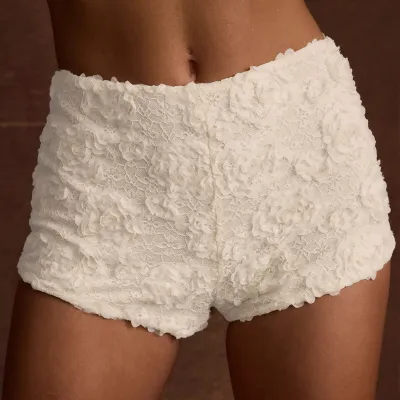 Women Fashion Sexy Summer Lace 3d Floral Elastic Waist Shorts