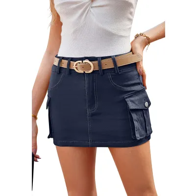 Women Fashion Casual Summer Multi-Pocket High Waist Cargo Skirt