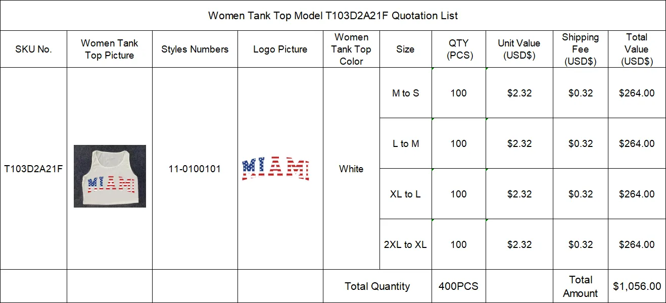 Separate Quotation Women Tank Top T103D2A21F With Customized Logo MIAMI