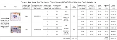Women New Long Crop Top Sweater With Loop Hanger Holder On Both Sides Printing Regular VINTAGE LOGO (USA) Small Flag