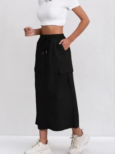 Women Fashion Casual Spring And Autumn Solid Color High Waist Split Cargo Skirt