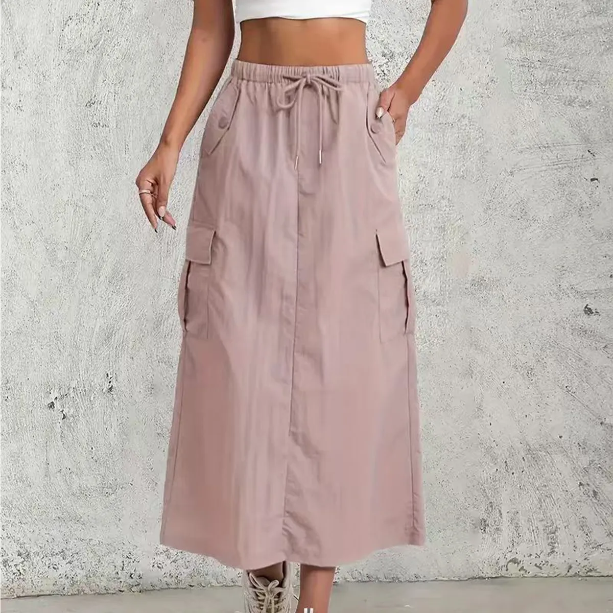 Women Fashion Casual Spring And Autumn Solid Color High Waist Split Cargo Skirt