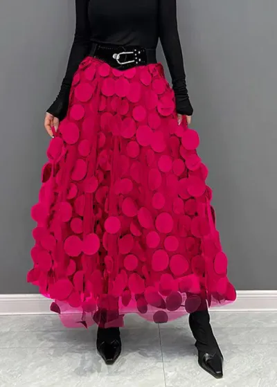 Women Fashion Casual Retro Solid Color Circular Splicing A- Line High Waist Mesh Skirt