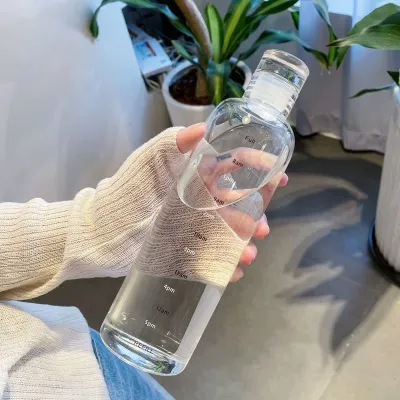 Fashion Simple Solid Color Time Scale Transparent Plastic Water Cup 500ml 750ml
