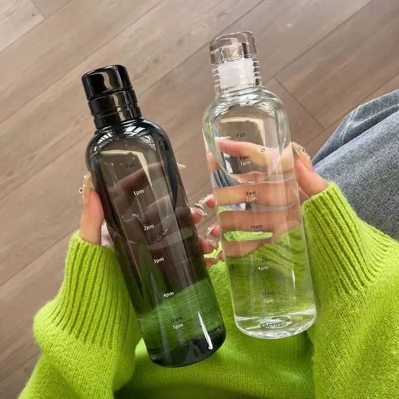 Fashion Simple Solid Color Time Scale Transparent Plastic Water Cup 500ml 750ml