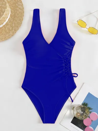 Women Fashion Casual Simple Solid Color One-Piece Swimsuit