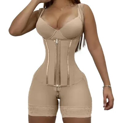 Women Fashion Solid Color Steel Bones Thick Sleeveless Bodysuit Shapewear