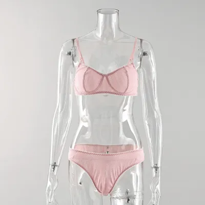 Women Fashion Sexy Simple Basic Solid Color Bra Underwear Set