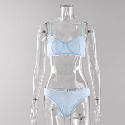 Women Fashion Sexy Simple Basic Solid Color Bra Underwear Set
