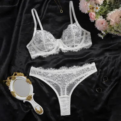 Women Fashion Sexy Basic Solid Color Lace Bra Underwear Set