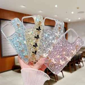 Samsung Sequins Butterfly Chain Silicone Phone Case