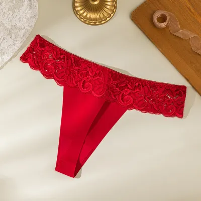 Women Sexy Solid Color Lace Thong