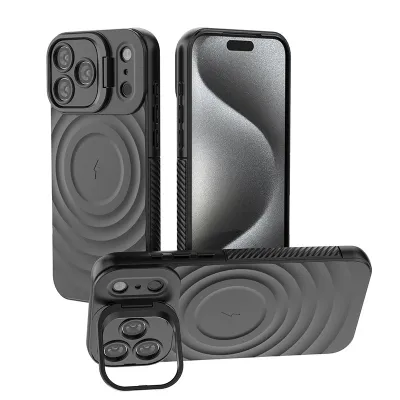 Fashion Solid Color Magnetic Lens Full Coverage Invisible Stand Corrugated Drop-Resistant Silicone iPhone Case