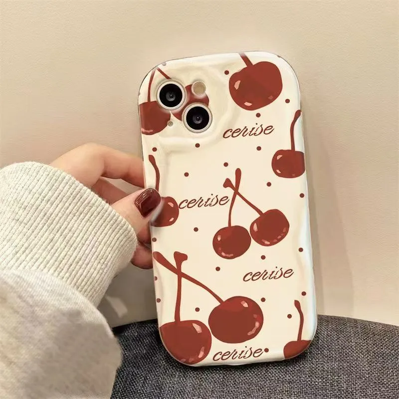 Fashion Cute Oil Painting Cherry Printed Anti-Fall Silicone Iphone Case