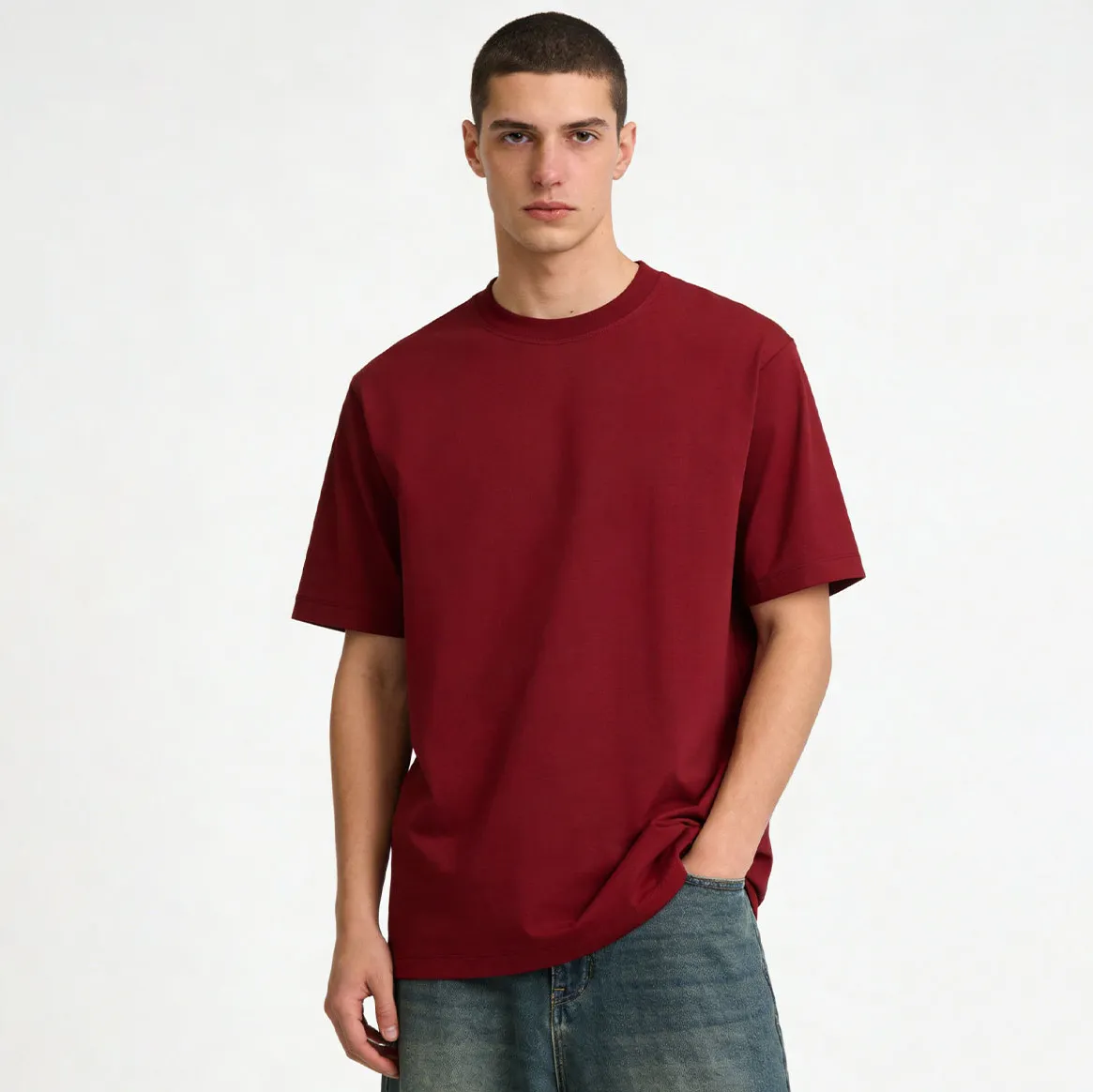 Men's Casual Loose Fit Cotton Short Sleeve T-Shirt Summer Solid Color Round Neck