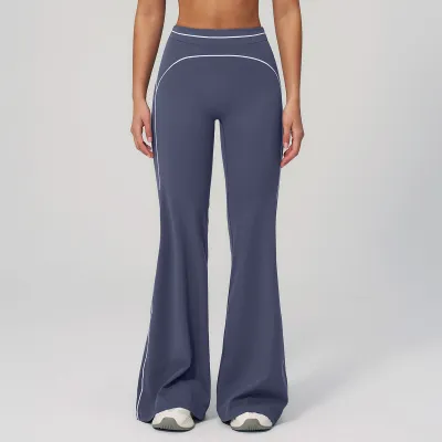 Women Fashion Casual Contrast Color Sanding High Waist Loose Sports Pants