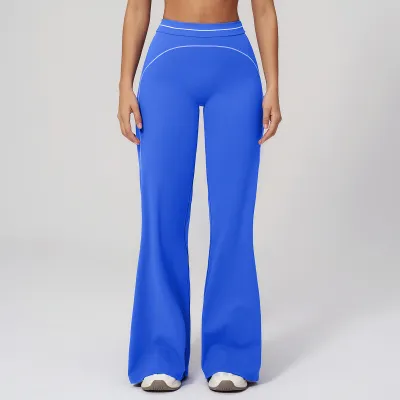 Women Fashion Casual Contrast Color Sanding High Waist Loose Sports Pants