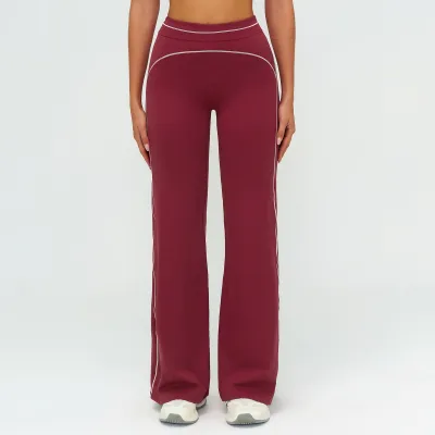 Women Fashion Casual Contrast Color Sanding High Waist Loose Sports Pants