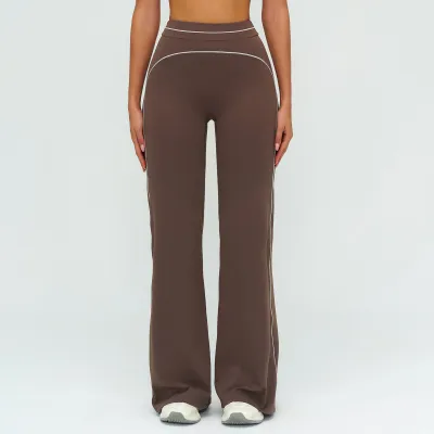 Women Fashion Casual Contrast Color Sanding High Waist Loose Sports Pants