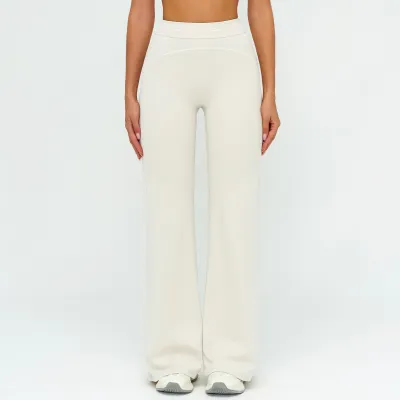 Women Fashion Casual Contrast Color Sanding High Waist Loose Sports Pants