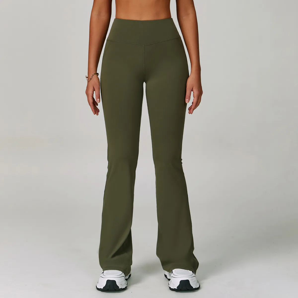 Women Fashion Casual Solid Color High Waist Flare Sports Pants