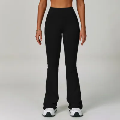 Women Fashion Casual Solid Color High Waist Flare Sports Pants
