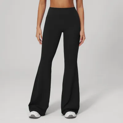 Women Fashion Casual Solid Color Sanding High Waist Flared Sports Pants