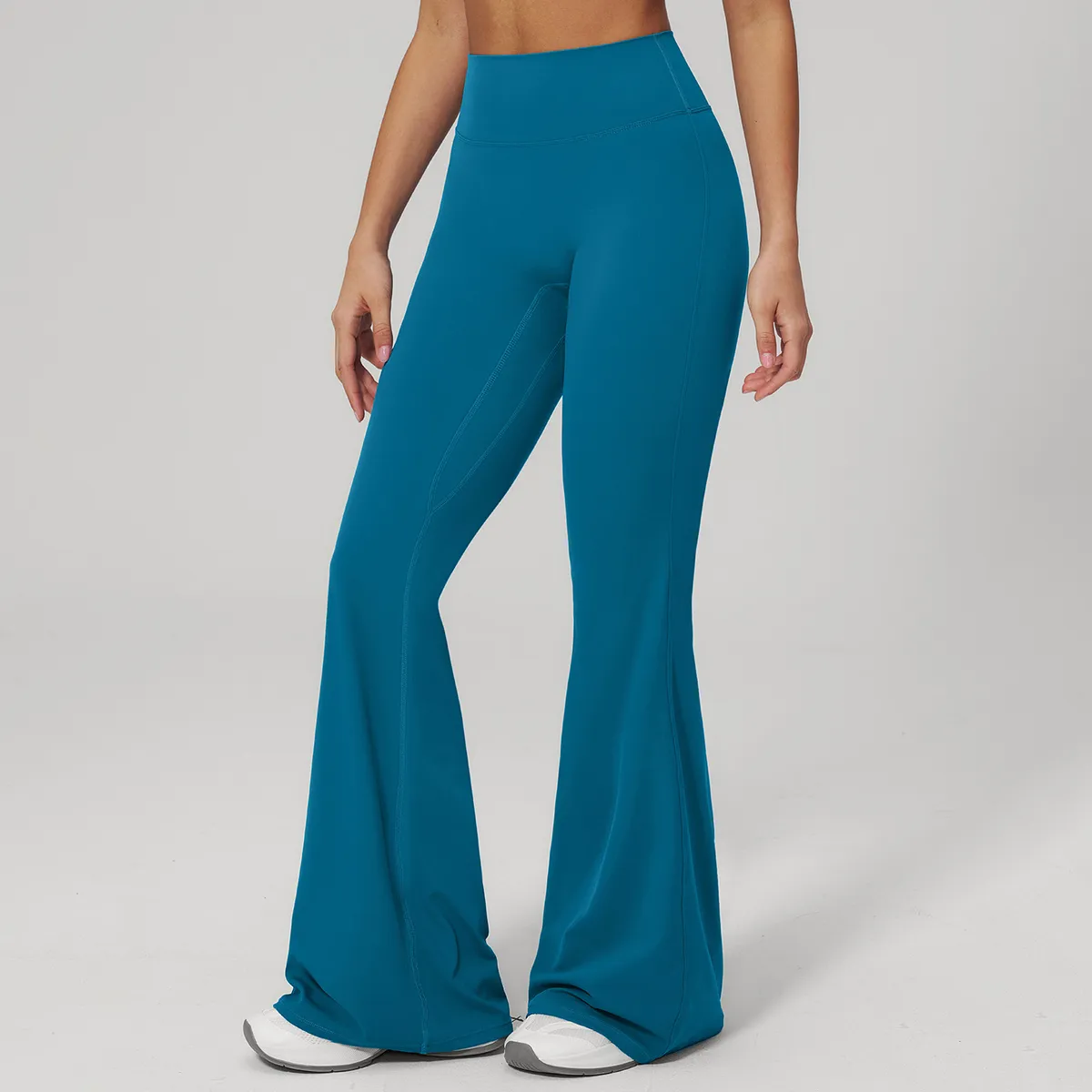 Women Fashion Casual Solid Color Sanding High Waist Flared Sports Pants