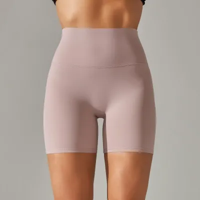 Women Fashion Solid Color Double-Sided Scrub Tight High Waist Stretch Yoga Sports Shorts