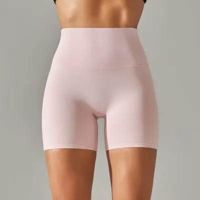 Women Fashion Solid Color Double-Sided Scrub Tight High Waist Stretch Yoga Sports Shorts