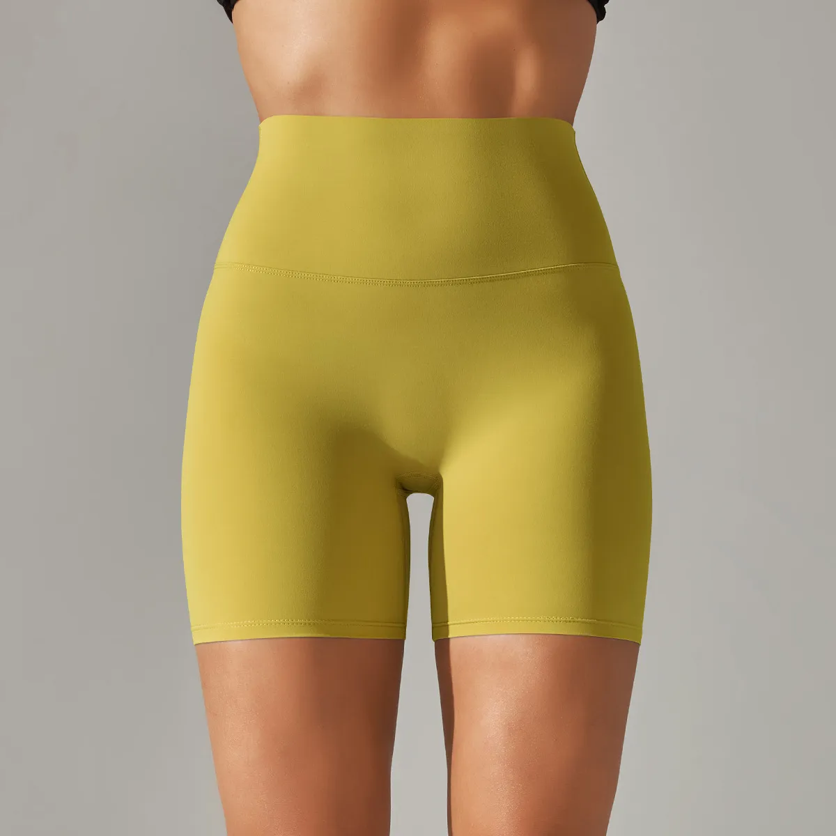 Women Fashion Solid Color Double-Sided Scrub Tight High Waist Stretch Yoga Sports Shorts