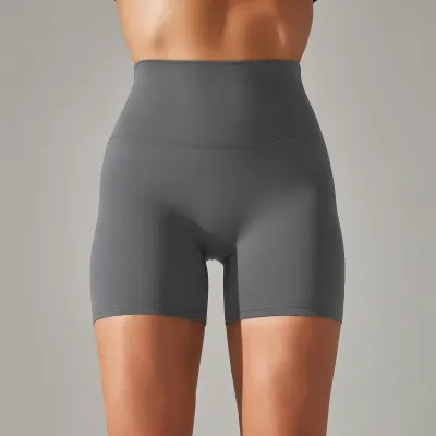 Women Fashion Solid Color Double-Sided Scrub Tight High Waist Stretch Yoga Sports Shorts