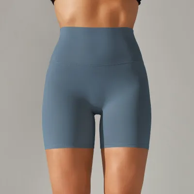 Women Fashion Solid Color Double-Sided Scrub Tight High Waist Stretch Yoga Sports Shorts
