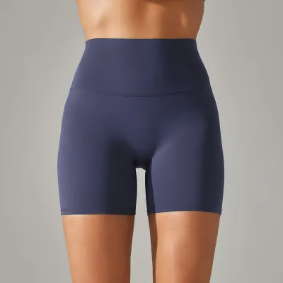 Women Fashion Solid Color Double-Sided Scrub Tight High Waist Stretch Yoga Sports Shorts