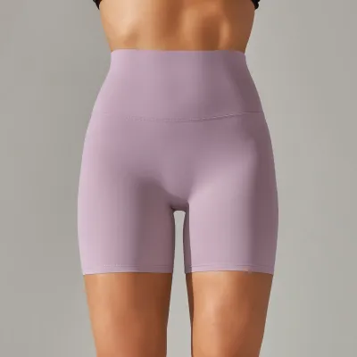 Women Fashion Solid Color Double-Sided Scrub Tight High Waist Stretch Yoga Sports Shorts