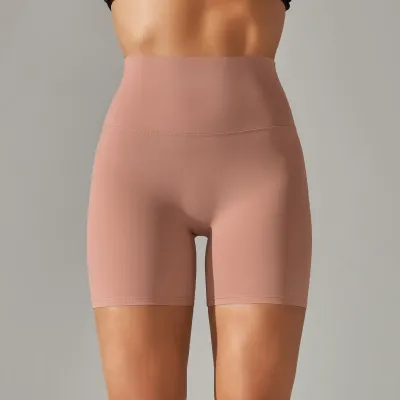 Women Fashion Solid Color Double-Sided Scrub Tight High Waist Stretch Yoga Sports Shorts