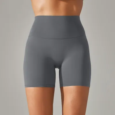 Women Fashion Solid Color Double-Sided Scrub Tight High Waist Stretch Yoga Sports Shorts
