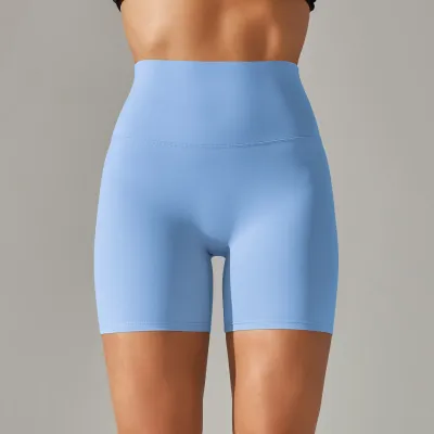 Women Fashion Solid Color Double-Sided Scrub Tight High Waist Stretch Yoga Sports Shorts