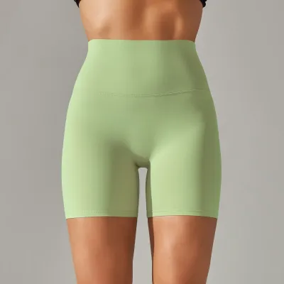 Women Fashion Solid Color Double-Sided Scrub Tight High Waist Stretch Yoga Sports Shorts