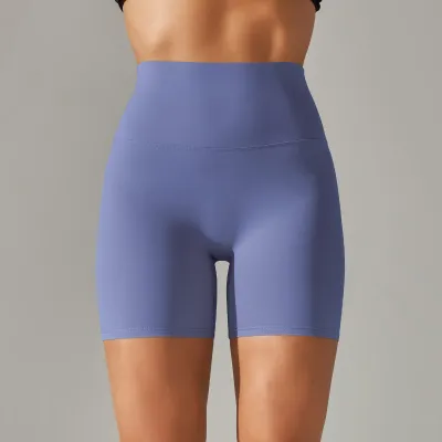 Women Fashion Solid Color Double-Sided Scrub Tight High Waist Stretch Yoga Sports Shorts