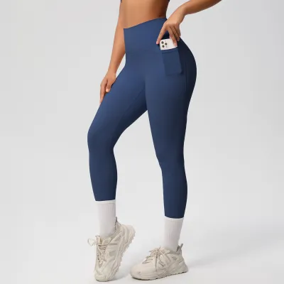 Women Fashion Casual Solid Color Double-Scrub Tight-Fit High Waist Breathable Yoga Sports Leggings