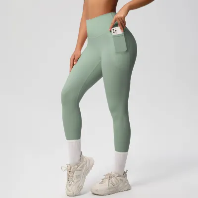 Women Fashion Casual Solid Color Double-Scrub Tight-Fit High Waist Breathable Yoga Sports Leggings