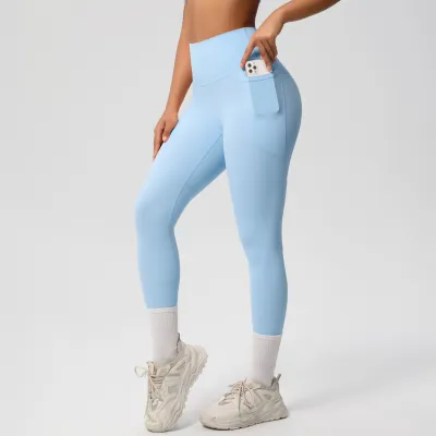 Women Fashion Casual Solid Color Double-Scrub Tight-Fit High Waist Breathable Yoga Sports Leggings